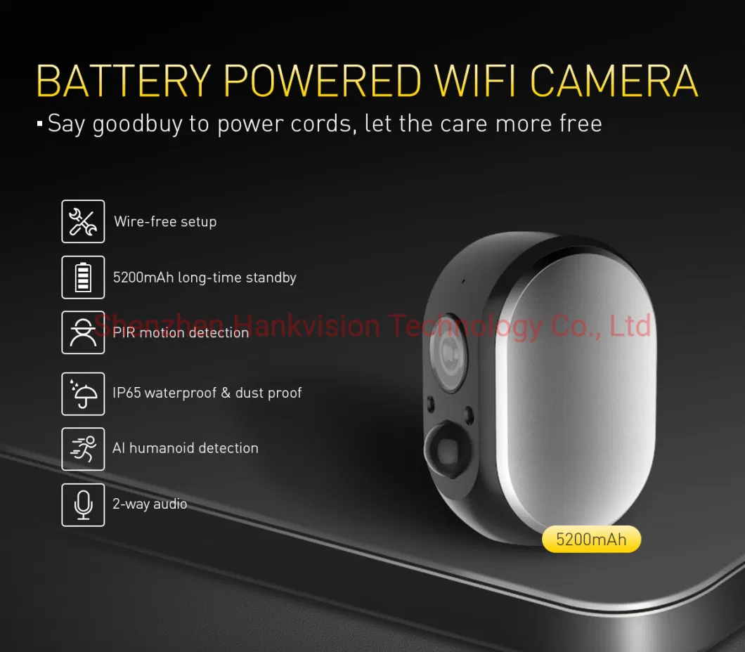 Hankvision 2K Battery Camera Work for Tuya Smart Wi-Fi with PIR Sensor Low Power Consumption Wireless Connection