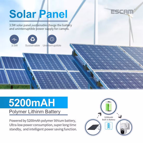 WiFi CCTV 보안 클라우드 보안 스토리지 양방향 오디오 IP66 방수 태양열 무선 PTZ 저전력 배터리 카메라